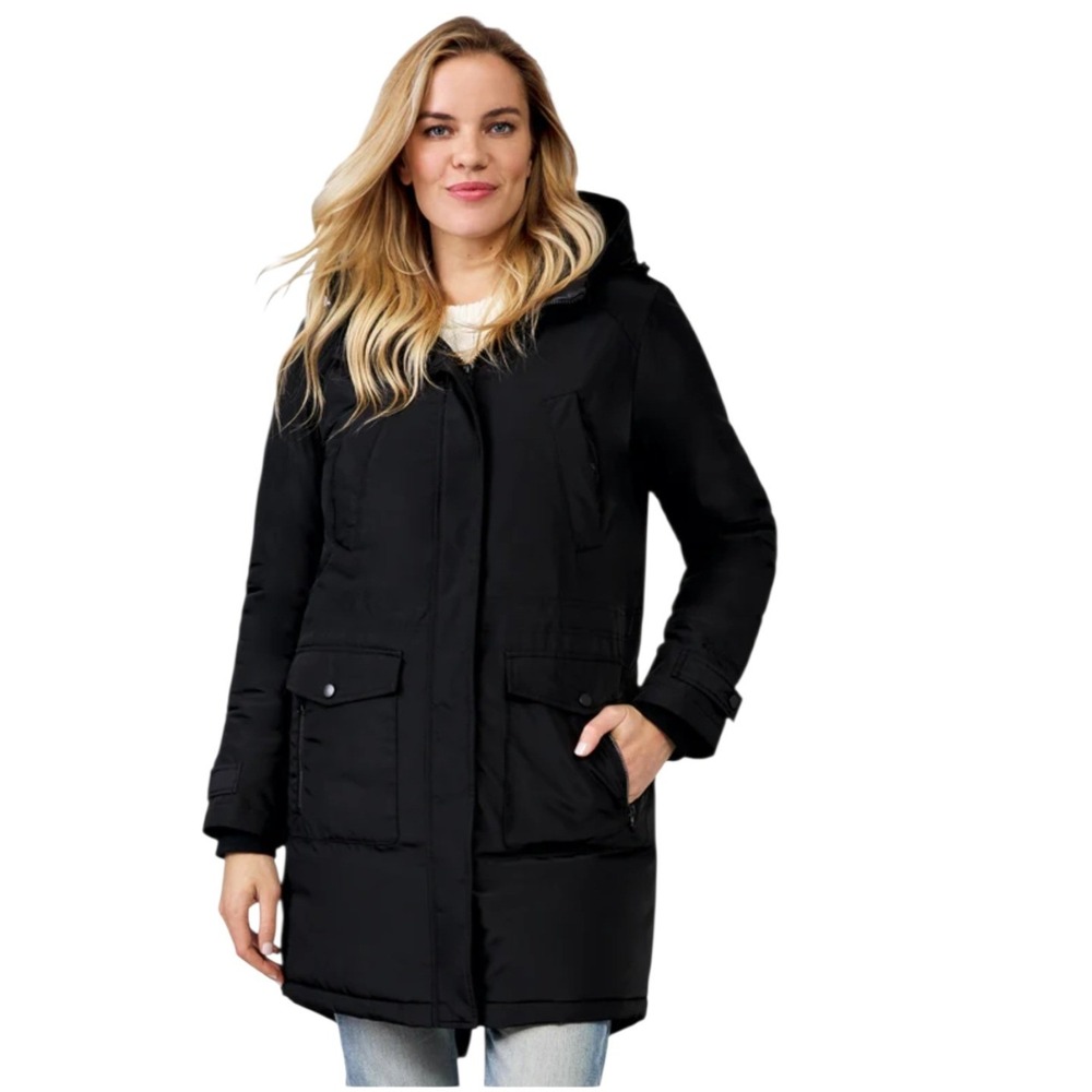 Free Country Arctic Anorak Jacket Womens Large Black Hooded Insulated Parka NWT